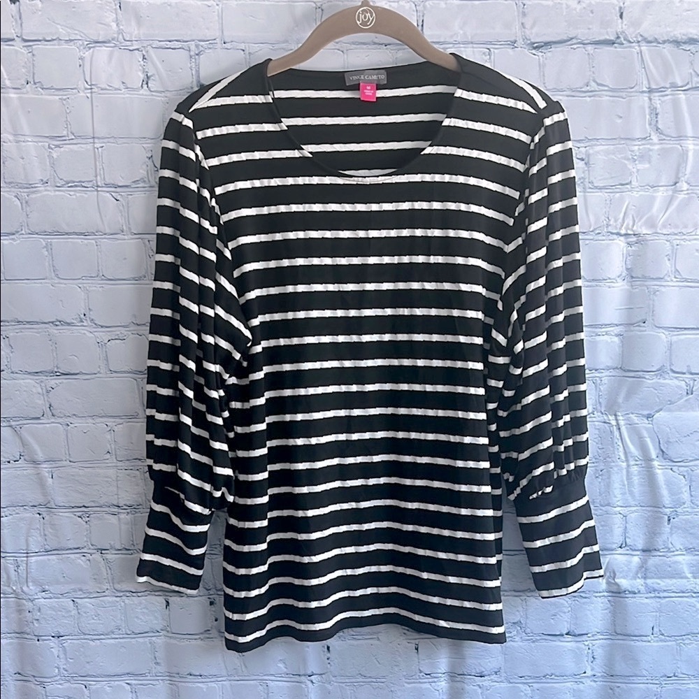 Vince Camuto Black and White Striped Long Sleeve Top